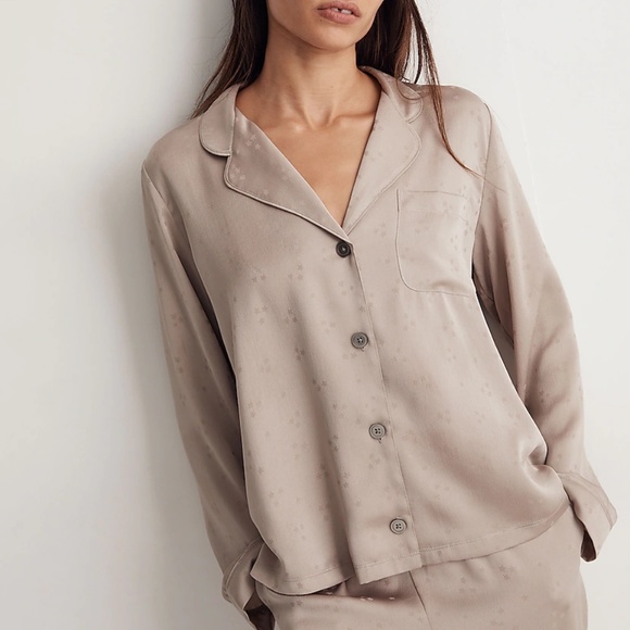 Madewell Night Stars Satin Bedtime Long-Sleeve Pajama Top - Picture 1 of 11